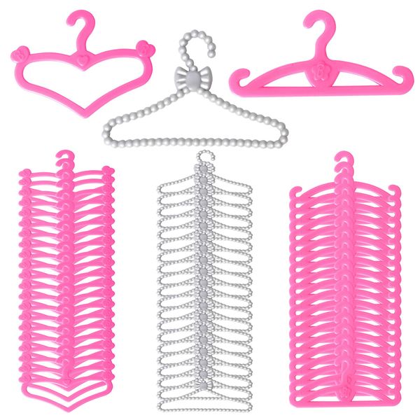 Dolls Clothes Hangers Toys，Doll House Decoration, 60 Piece Fashion Doll Hanger for 11.5 inch Baby Doll Gown Dress Outfit, 3 Styles Plastic Doll Hangers，Cute Stuff， Baby Doll Accessories Fits for Doll