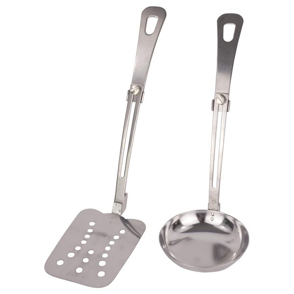 Captain Stag UZ-13225 BBQ Turner and Ladle Set, Foldable, Compact, Stainless Steel, Made in Japan