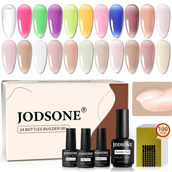 JODSONE Builder Color Gel Top Coat Base Coat Extension Gel 22 Pcs Kit Long Lasting High Gloss Gift For Women