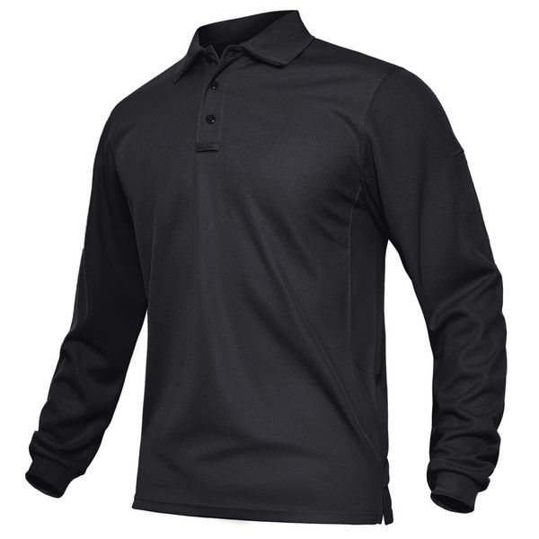 TACVASEN Long Sleeve Shirts for Men Tactical Performance Polo Shirts with Collar Quick Dry Fit Lightweight Work Shirts Outdoor Golf Black XX-Large