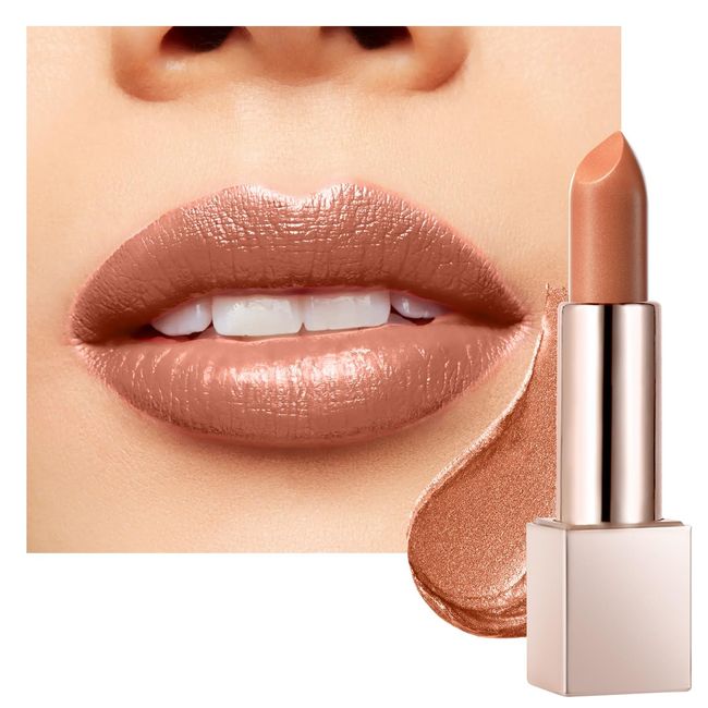 BEAUTY SEARCHER Lippenstift, Metallic Shine Finish Lip Balm Glossy Hydrating Nude Velvet Red Long-Lasting Moisturisation Luxury Lip Stick Makeup # 04 Nude Gold