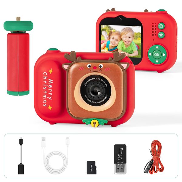 Kids Camera, Christmas Toddler Digital Camera for Ages 3-12 Boys Girls, 48MP Dual Lens Kids Digital Camera Toddler Camera Christmas Birthday Gifts, 720P HD Video Selfie Camera with 32G SD Card