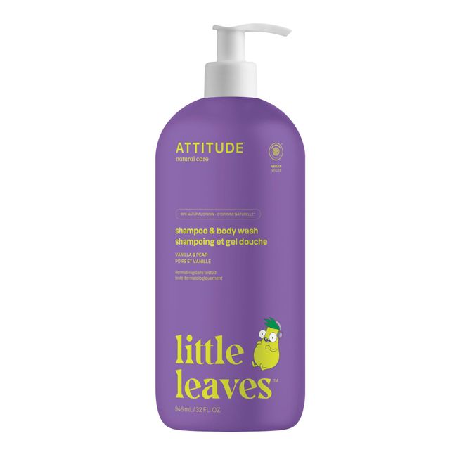 ATTITUDE 2 in 1 Shampoo and Body Wash, EWG Verified, Plant- and Mineral-Based Ingredients, Vegan and Cruelty-Free Beauty and Personal Care Products, Vanilla and Pear, 32 Fl Oz