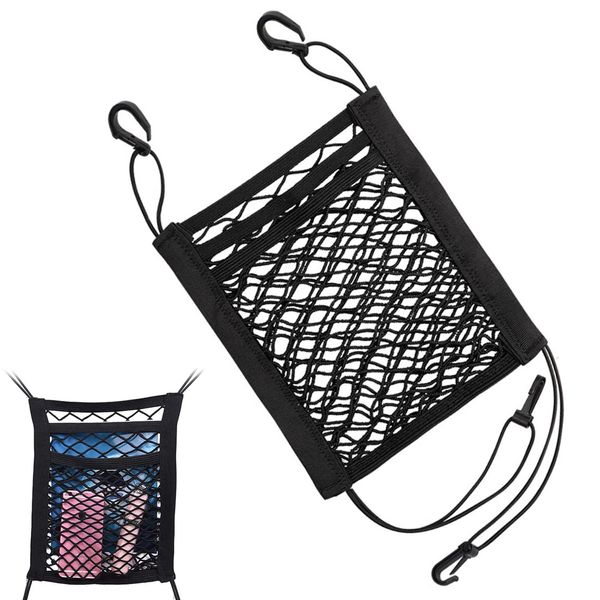 Car Storage Net, Elastic Car Net Pocket, Car Seat Organiser, Stretchable Elastic Storage Net for Car Seat, Driver Storage Netting Pouch, Barrier of Backseat Pet Kids Car