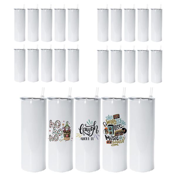 AGH 25 Pack Sublimation Tumbler Blanks with Lid and Straw,20 OZ Straight Stainless Steel Skinny Straight Sublimation Tumbler Cups, DIY Gift