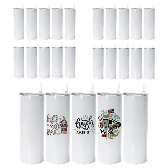 AGH 25 Pack Sublimation Tumbler Blanks with Lid and Straw,20 OZ Straight Stainless Steel Skinny Straight Sublimation Tumbler Cups, DIY Gift