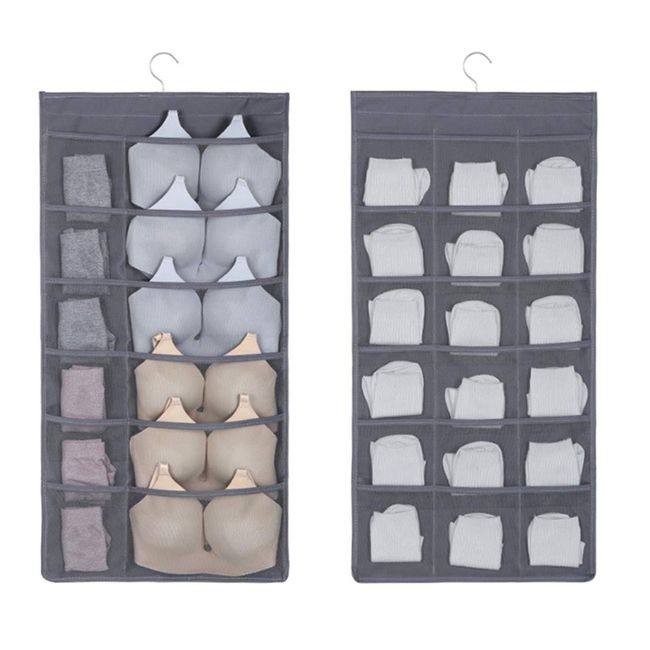 ArcEnCiel Underwear Storage, Wall Pocket, 6 Tiers, 30 Pockets, Double-Sided Storage Hanger, Hanging, Wall Hanging, Storage Pockets, Socks, Bras, Pants, Neckties, Small Items, Closet, Gray