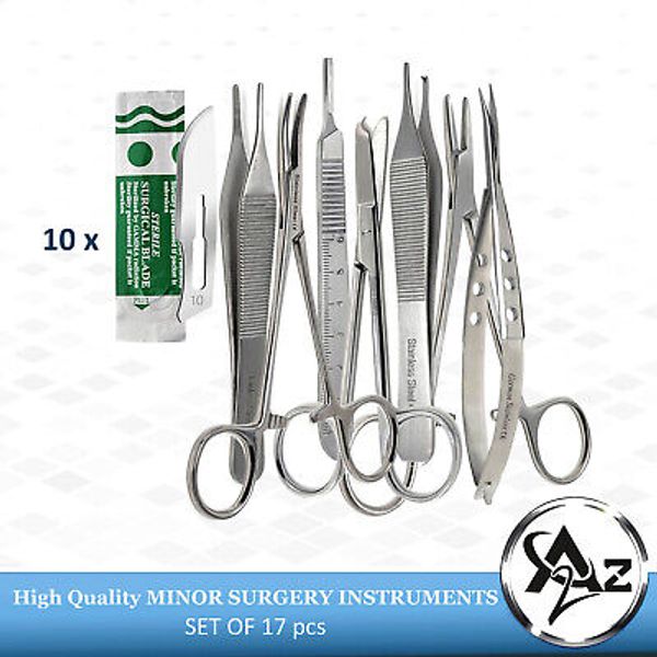 17xCastroviejo Micro Scissors & Forceps Medical VET Minor Surgery Dissecting Kit