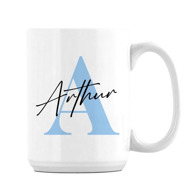 Getagift Personalised Marble Initial Mug with Name, Alphabet, 15oz Coffee Mug (White)
