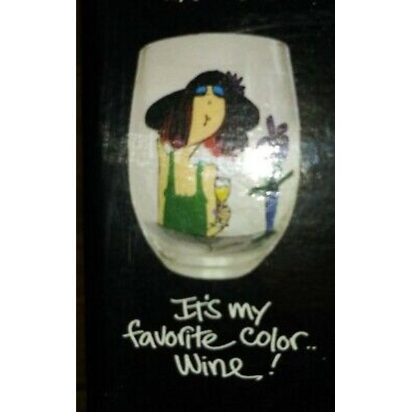 New Tumbleweed pottery stemless wine glass Emerson humor favorite color is wine