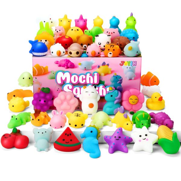 JOYIN Mochi Squishy Toys Set, Random 25 Pack Mini Mochi Party Favors for Kids, Kawaii Squishy Toy Stress Relief Toys, Goodie Bags Fillers with Storage Box, Classroom Prizes