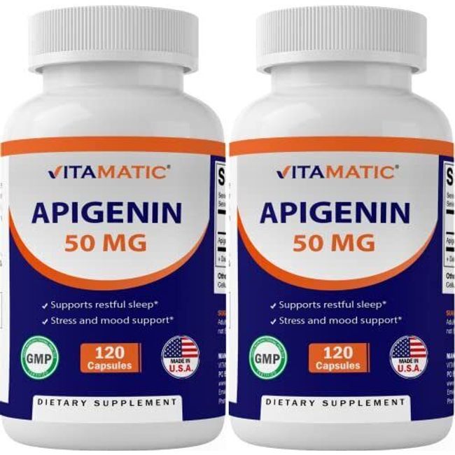 2 Pack Vitamatic Apigenin 50mg - 120 Vegetarian Capsules (Total 240 Capsules)