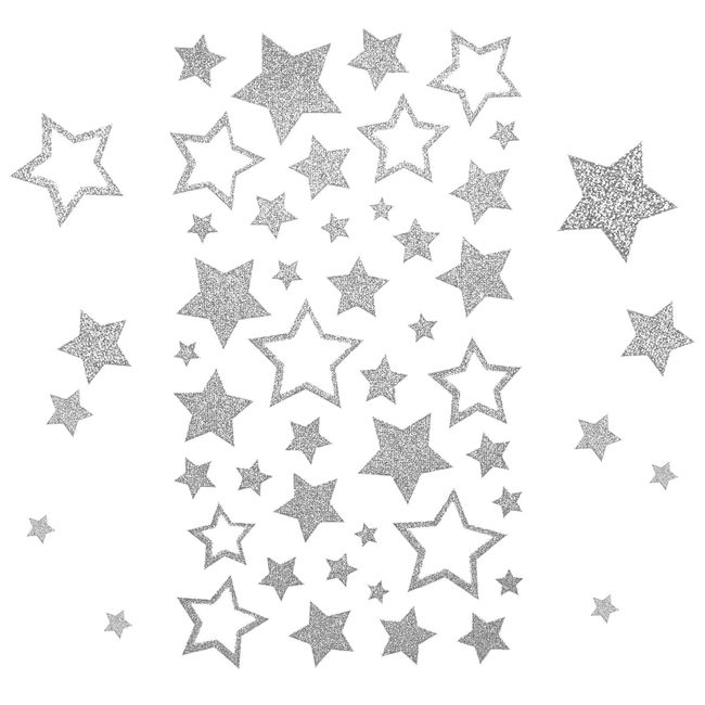 KESOTE 5 Sheets Glitter Silver Star Stickers, Self-Adhesive Assorted Star Labels for Handicrafts Christmas Decoration, Classroom Teacher Supplies