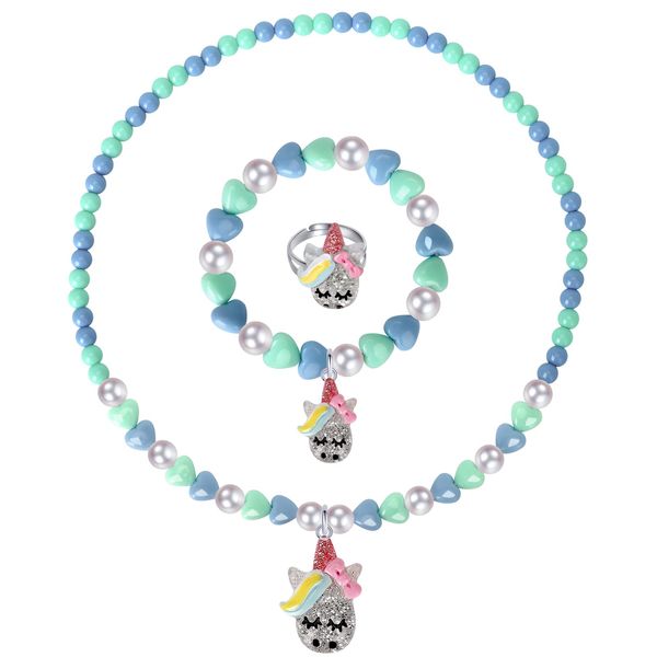 Annilubaby Unicorn Jewelry Set, Kids Unicorn Jewelry for Girls Included Necklace Bracelet Ring, Little Girl Jewel Necklace Set Cute Toddlers Unicorn Pendant,Pretend Dress up Jewelry Gift