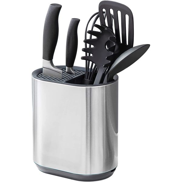 Knife Block Without Knives, Universal Knife Block - 2 in 1 Stainless Steel Kitchen Knife Holder＆Utensil Holder, Detachable Storage Block with Slot, Holds 12 Knives, Space Saver Knives Storage