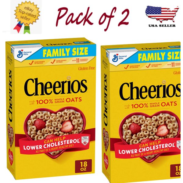 Cheerios, Heart Healthy Gluten Free Breakfast Cereal, Family Size, 18 oz 2 Pack