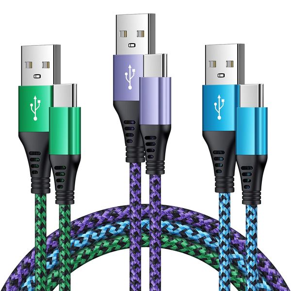 Viviber Android Charging Cable x 3 Piece Set (0.3M/0.5M/0.9M) USB C Cable, Rapid Charging, Smartphone Charging Cable, C Type, USB Charging Cable, Android Data Communication, Durable Nylon, Compatible