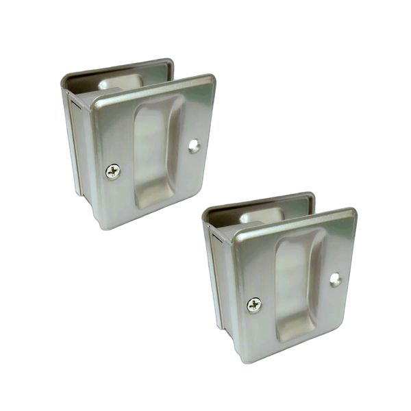 QCAA Solid Brass Sliding Pocket Passage Door Pull, Satin Nickel, 2 Pack