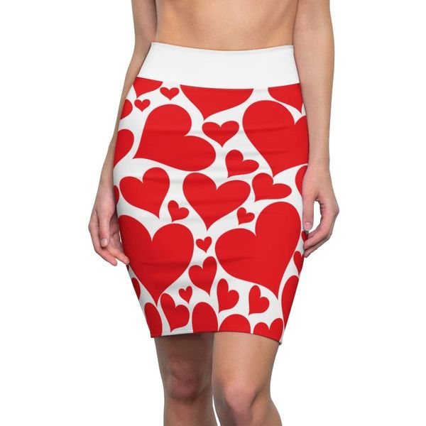 Womens Pencil Mini Skirt, Love Red Hearts Illustration - S / 4 oz.