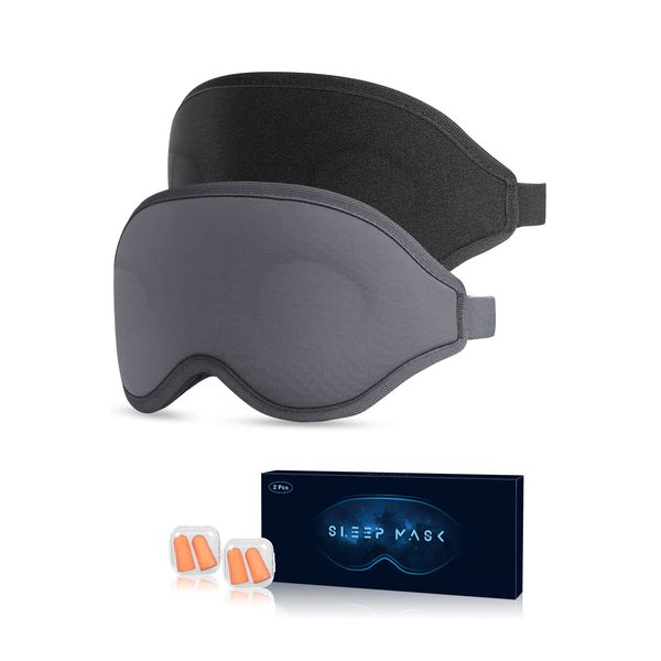 Sleep Mask, 2-Pack of Super Soft and Comfortable 3D Drowsy Sleep Mask, 100% Blackout Sleep Aid Eye Mask for Side Sleepers with Adjustable Straps, Suitable for Travel, Lunch Breaks, Meditation