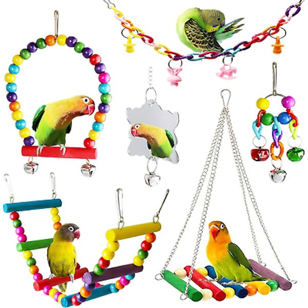 Bird Parakeet Cockatiel Toys,  Hanging Bell Pet Bird Cage Hammock Swing Climbing