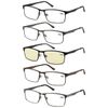 Amcedar 5-Pack Reading Glasses Men Metal Frame Rectangle Style Stainless Steel Material Spring Hinges Includes Computer Readers +2.00