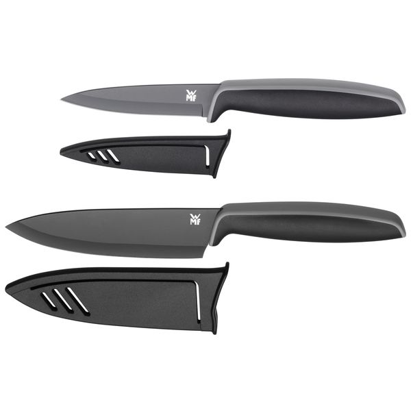 WMF Touch 2-Piece Kitchen Knife Set with Protective Cover, Special Blade Steel, Non-Stick Coating, Sharp, Chef's Knife, Vegetable Knife, Black