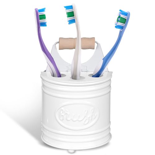 Autumn Alley Farmhouse Toothbrush Holders for Bathrooms - Rustic White Tooth Brush Holder - Farmhouse Bathroom Accessories Country Decor, Toothpaste & Electric Toothbrush Compartment, White