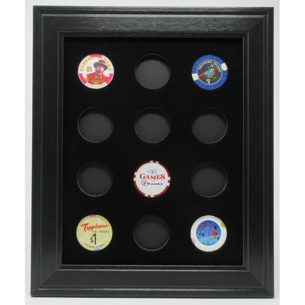 Tiny Treasures, LLC. 12 Casino Poker Chip Picture Display Wall Frame (Chips NOT Included)