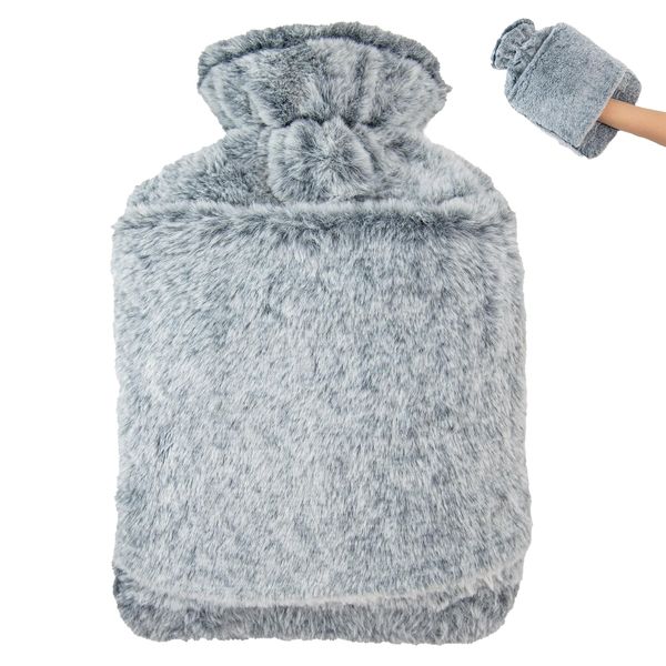 OBSGUMU Borsa Acqua Calda con Copertura – 2L Antigoccia Boule Acqua Calda, Morbida e Soffice, Hot Water Bottle Ideale per Letto, per Bambini e Adulti (Blu)