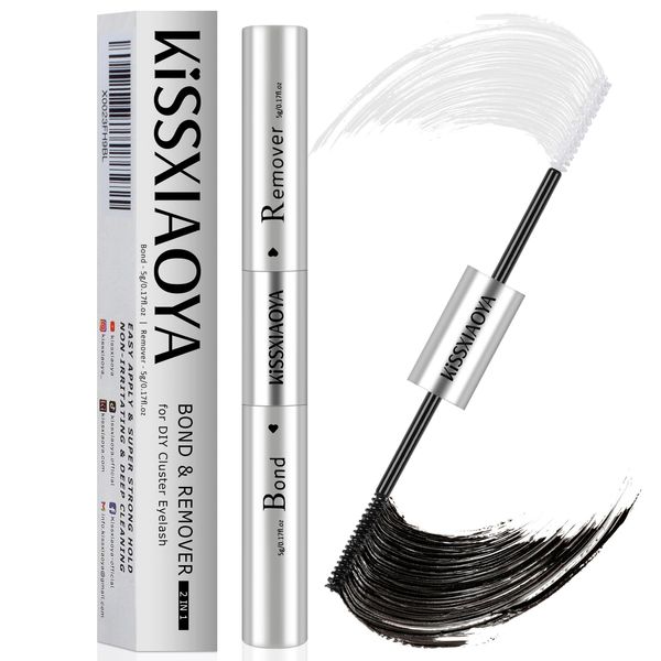 Eyelash Glue Lash Bond and Remover Professional Latex Free Cluster Lash Glue Waterproof Individual Eyelash Glue Super Strong Hold Cluster Lash Adhesive (Lash Glue and Remover, 5g+5g)