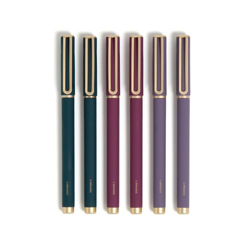 U Brands Catalina Felt Tip Pens, Set of 6, Soft Touch Jewel Tones with Gold Details, Medium (0.7 mm) Point, Black Ink