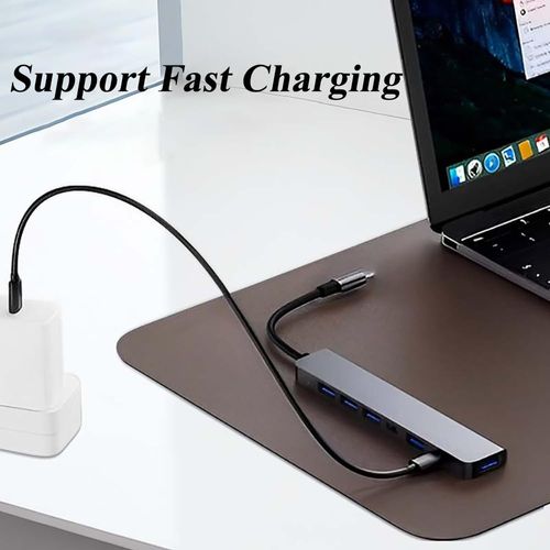 Multiport USB C Adapter, 7 in 1 USB C Docking Station with Fast Charging Port, Compatible with Laptop, Computer, Tablet, Keyboard and More
