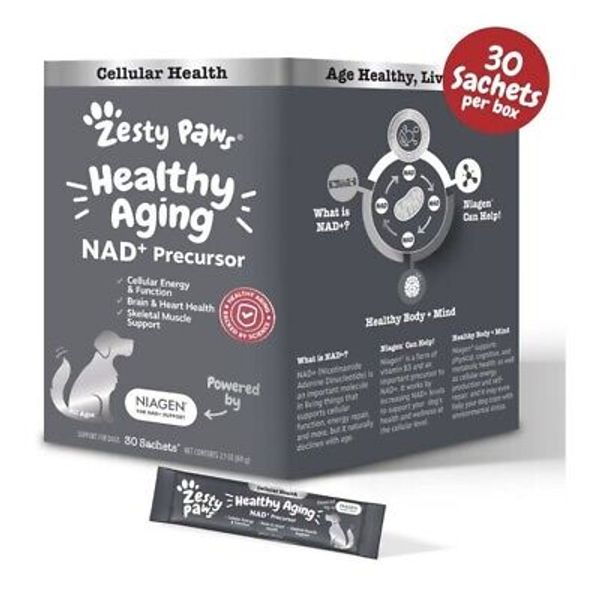 Zesty Paws Healthy Aging NAD + Precursor Energy Brain Heart Dog Supplement 30ct