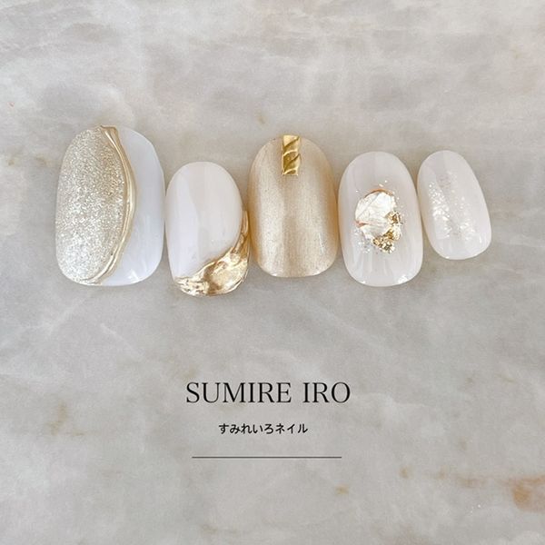 Nail tip false nails bridal nails short long design summer nails nail coming of age ceremony short nails small nails big nails berry short chibi nails spring nails false nails custom nails flower [2020s] white silver gold mirror