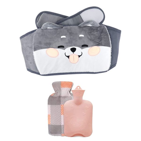 Stickerboy Hot Water Bottle PVC Hot Water Bottle Pouch with Soft Plush Hand Waist Warmer Cover Detachable Waist Warm Water Bag for Neck Shoulder Back Abdomen Grey