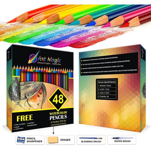 Art Magic Watercolor Pencils, Set of 48 Professional Colored Pencils for Adult and Teens, Premium Art Supplies for Coloring, Blending and Layering