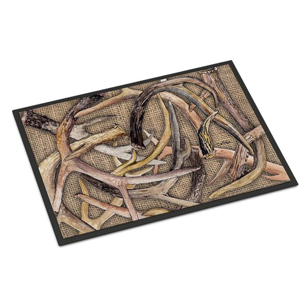 Caroline's Treasures 8732MAT Deer Horns Doormat 18x27 Front Door Mat Indoor Outdoor Rugs for Entryway, Non Slip Washable Low Pile, 18H X 27W