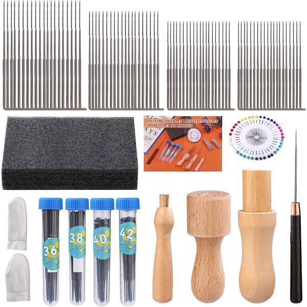 SUVSOON 126 PCS Needles Felting Tools, Wool Felting Tool Kit with 4 Sizes Felting Needles, 3 Models of Wooden Handles Needle Felting Kit for Beginner DIY Felting Projects