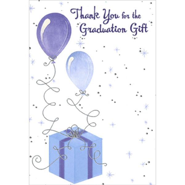 Blue Purple Balloons with Silver String Present 8 Graduation Thank You Notes