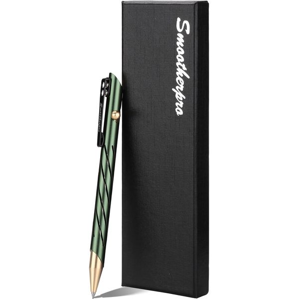 SMOOTHERPRO Bolt Action Pen | Ballpoint Pen with Stainless Steel Pen Clip | Compatible with Parker Gel Refills for Pocket Signature Office School Business | Green (TP331GN)