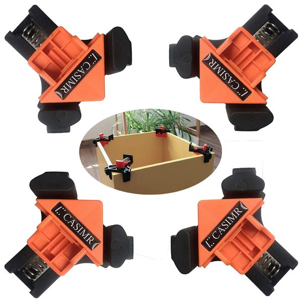 C CASIMR 90 Degree Corner Clamp, 4 Pack Adjustable Single Handle Spring Loaded Right Angle Clamp,Swing Woodworking Clip Clamp Tool