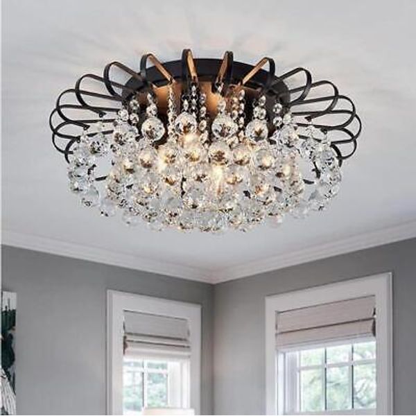 6-Lights Crystal Chandelier Pendant Rain Drop Glass Ceiling Lighting Fixtures