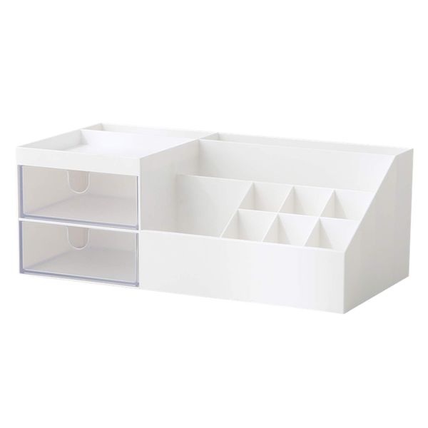 Marknor Cosmetic/Makeup Vanity Organizer Box, Mini Desk Storage for Office Supplies, Bathroom Counter or Dresser, White