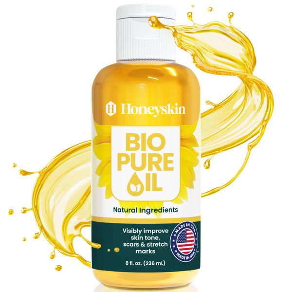 Natural Body Oil for Scars and Stretch Marks - Acne, and Belly Scars - with Rosehip, Sweet Almond, & Grape Seed Oil - with Vitamin E & Omega 3 - Dark Spot Facial Serum - Bio Pure Oil (8oz)