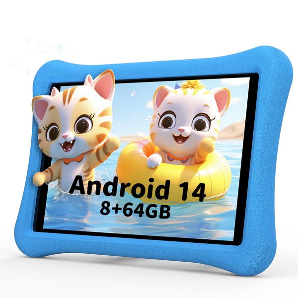 Kids Tablet for Kids 3-7: 10 inch Android 14 8GB RAM 64GB ROM Toddler Tablet for Kids 8-12 with Bluetooth WiFi Parental Control 6000mAh Dual Camera GMS Shockproof Case Kids App