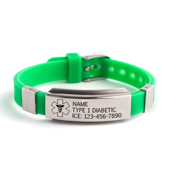 MIA·MIA Personalized Medical alert bracelet, emergency ID awareness jewelry for women, men and kids, custom safety medical warning for diabetes, alzheimer, allergies, autism, epilepsy (green)