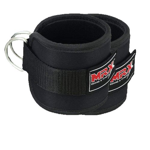 MRX Ankle D Ring Strap Thigh Pulley for Weight Lifting Padded Anklet Cuff Gym Straps (Black) Pair