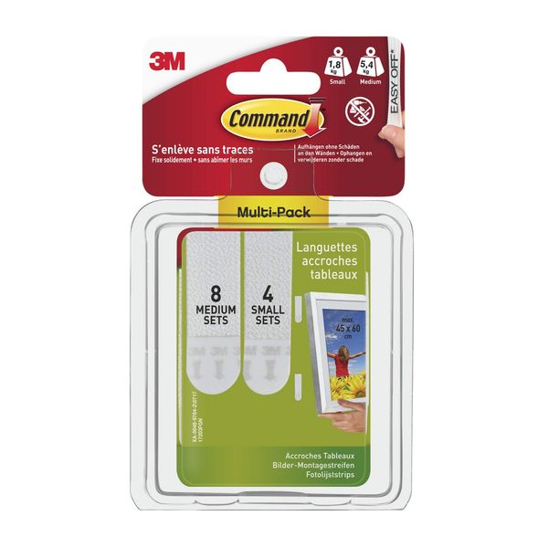 Command 17203 Picture Mounting Strips, Multi-Pack, 4 x 2 Small Strips and 8 x 2 Medium Strips