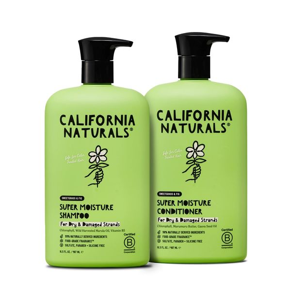 California Naturals Moisture Shampoo and Conditioner for Dry, Damaged Hair, Hair Care Bundle for Women and Men, Natural, Vegan, Cruelty, Silicone, Paraben, and Sulfate Free, Color Safe, 16.5 fl oz